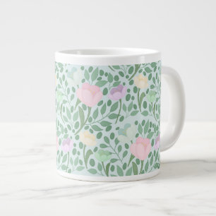 Zoete pastelbloemen op blauw grote koffiekop
