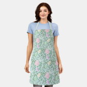 Zoete pastelbloemen op blauw schort (Gedragen)