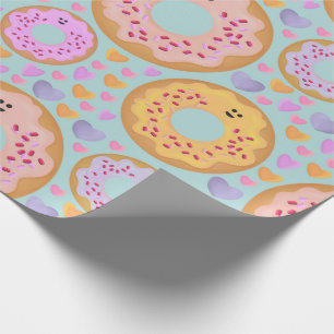 Zoete Pastelkleurige Donuts en Hartjes Patroon Cadeaupapier