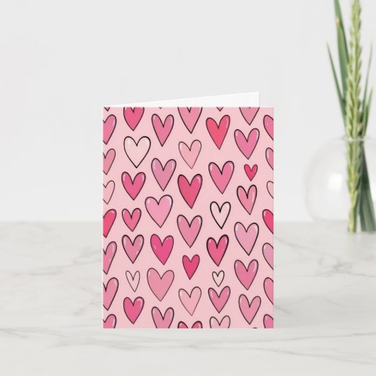 Zoete pastelroze harten Valentijnsdag kaart (Voorkant)