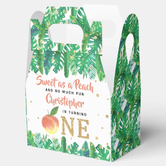 Zoete peach boys 1e verjaardag bedankdoosjes (Geopend)