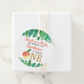 Zoete peach boys 1e verjaardag bedankjes labels (In situ)