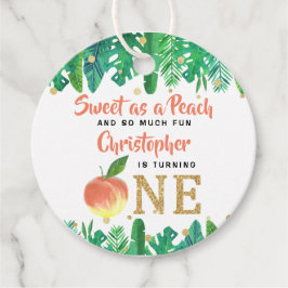 Zoete peach boys 1e verjaardag bedankjes labels