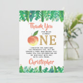 Zoete peach boys 1e verjaardag bedankkaart (Staand voorkant)