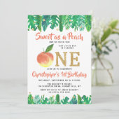 Zoete peach boys 1e verjaardag kaart (Staand voorkant)
