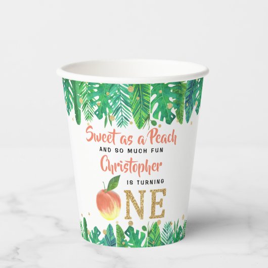 Zoete peach boys 1e verjaardag papieren bekers (Voorkant)