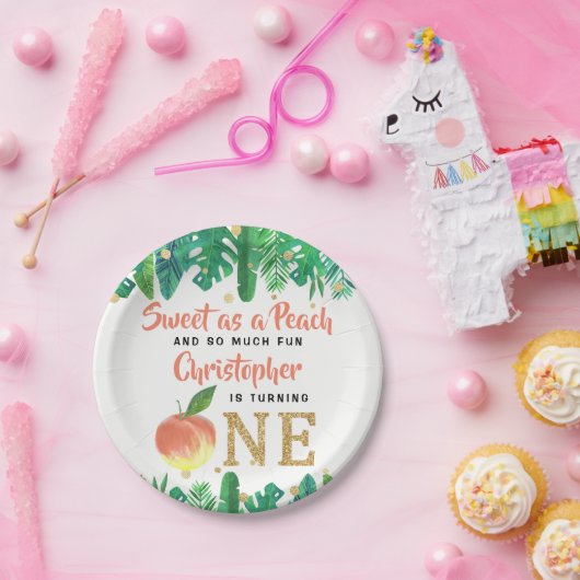 Zoete peach boys 1e verjaardag papieren bordje (Feest)