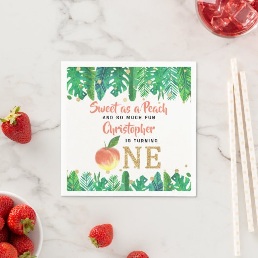 Zoete peach boys 1e verjaardag servet (Insitu)