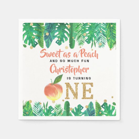 Zoete peach boys 1e verjaardag servet (Voorkant)