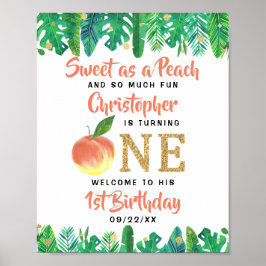 Zoete peach boys 1st Birthday Welkom Poster