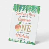 Zoete peach boys 1st Birthday Welkom Reclamebord Met Voetstuk (Voorkant)