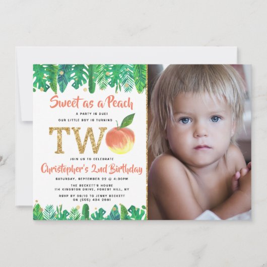 Zoete peach boys 2e verjaardag foto kaart (Voorkant)