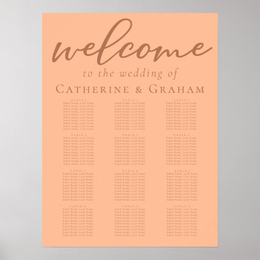 Zoete Peach Zomer Bruiloft 12 Tafel Zittafel Grafi Poster (Voorkant)