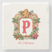 Zoete peperkoek Monogram Stenen Onderzetter (Voorkant)