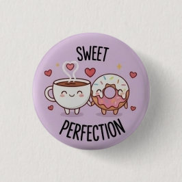 Zoete Perfectie Kawaii Koffie & Donut Speld Ronde Button 3,2 Cm