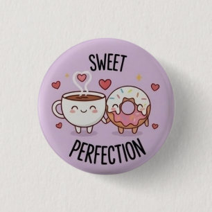 Zoete Perfectie Kawaii Koffie & Donut Speld Ronde Button 3,2 Cm