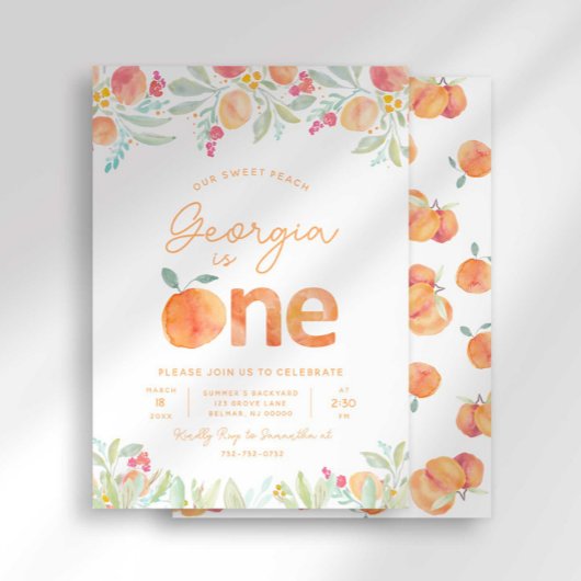 Zoete Perzik 1e Verjaardagsuitnodiging Kaart