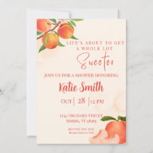 Zoete Perzik Baby Shower Uitnodiging – Speelse Per