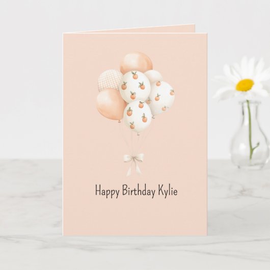 Zoete Perzik Ballonnen Verjaardag   Kaart (Kleine Plant)