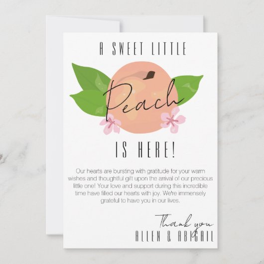 Zoete perzik Dank u geboorte aankondiging (Voorkant)