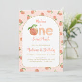 Zoete perzik eerste verjaardag kaart (Staand voorkant)