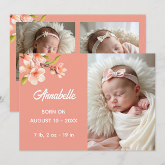Zoete Perzik Multi Foto Baby Aankondiging