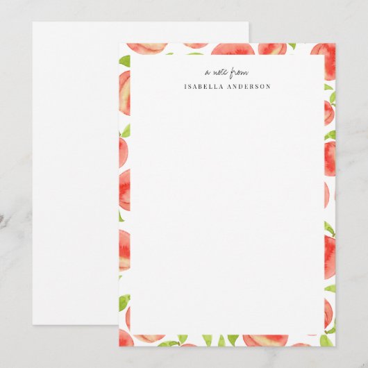 Zoete perzik patroon gepersonaliseerd notitiekaartje (Voorkant / Achterkant)