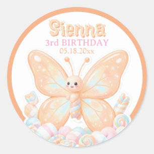 Zoete Perzik Sorbet Verjaardag Vlinder Favor  Ronde Sticker