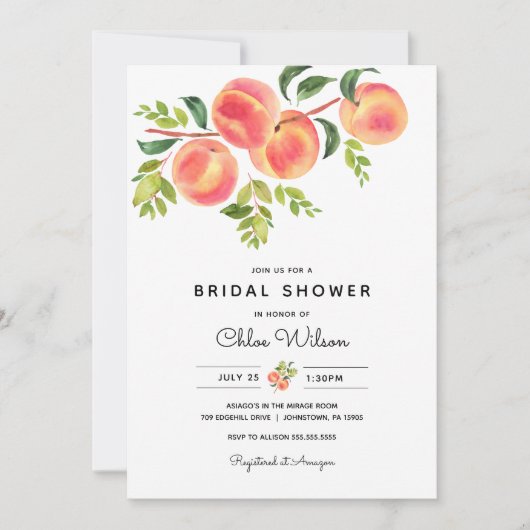 Zoete perziken bruids douche uitnodiging (Voorkant)