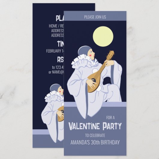 Zoete Pierrot clown spelen lute CC0165 Verjaardag Kaart (Voorkant / Achterkant)