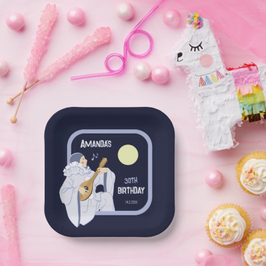 Zoete Pierrot clown spelen lute CC1271 verjaardag Papieren Bordje (Feest)