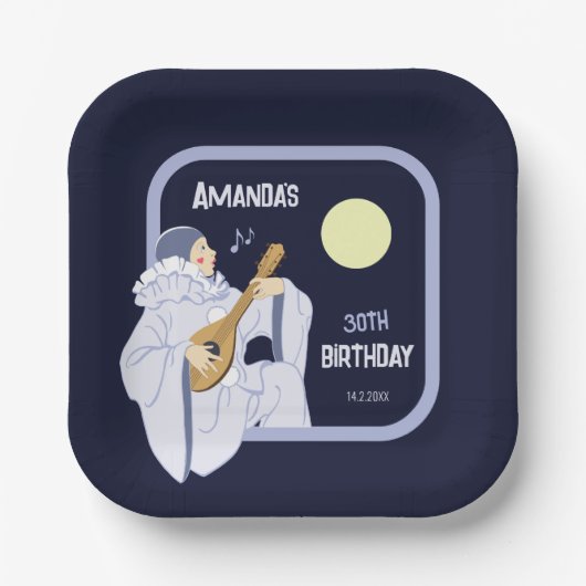 Zoete Pierrot clown spelen lute CC1271 verjaardag Papieren Bordje (Voorkant)