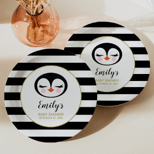 Zoete Pinguïn Gezicht Baby Shower Papieren Bordje