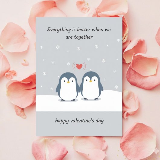 Zoete Pinguïn Koppel Cute Valentijnsdag Liefdeskaa Feestdagenkaart
