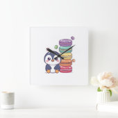 Zoete Pinguïn Macaron Stapeling Vierkante Klok (Huis)