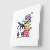 Zoete Pinguïn Macaron Stapeling Vierkante Klok (Hoek)