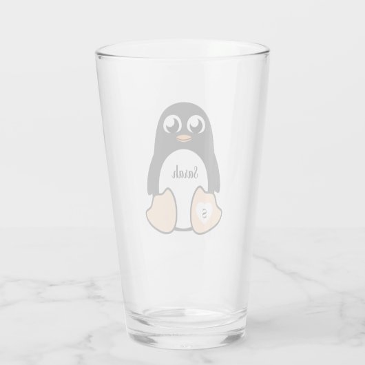 Zoete pinguïn met Jouw naam Glas (Achterkant)