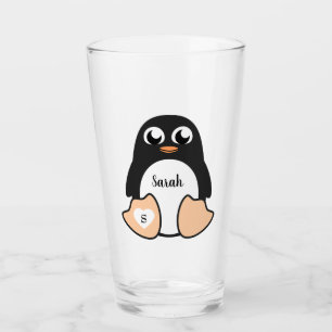Zoete pinguïn met Jouw naam Glas