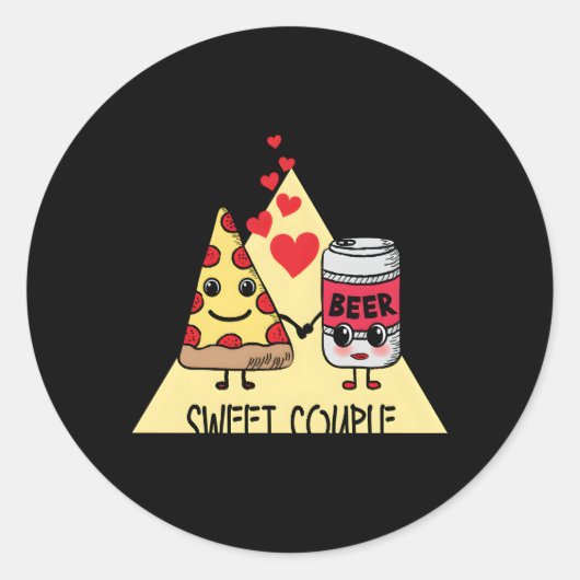 Zoete pizza en bier ronde sticker (Voorkant)