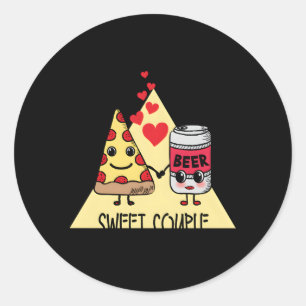 Zoete pizza en bier ronde sticker