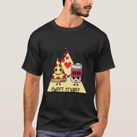 Zoete Pizza En Bier T-shirt (Voorkant)