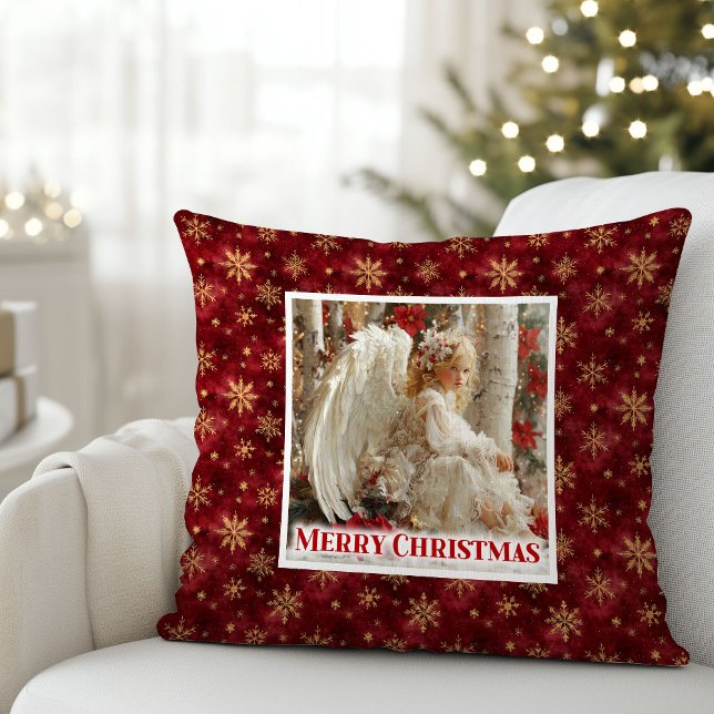 Zoete Poinsettia Engel Kerst Kussen Cadeau (Sweet Poinsettia Angel Christmas Pillow Gift)