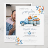 Zoete Pompoen Blauwe Baby Shower Foto QR Code Kaart (Voorkant / Achterkant)