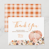 Zoete pompoen rustieke bloemen 1e verjaardag bedankkaart (Voorkant / Achterkant)