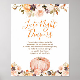 Zoete pompoen rustieke bloemen late nacht luiers poster