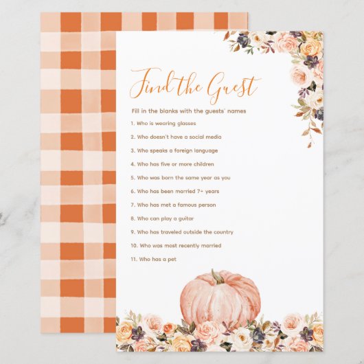Zoete pompoen rustieke bloemen Vind de gast (Voorkant / Achterkant)