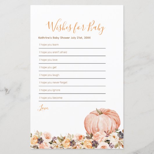 Zoete pompoen rustieke bloemwensen voor Baby (Voorkant)