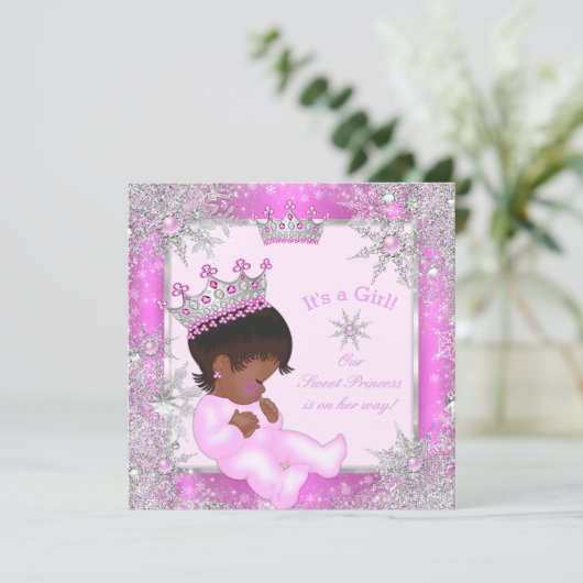 Zoete Prinses Baby Shower Sneeuwvlok Roze Etnisch Kaart (Staand voorkant)