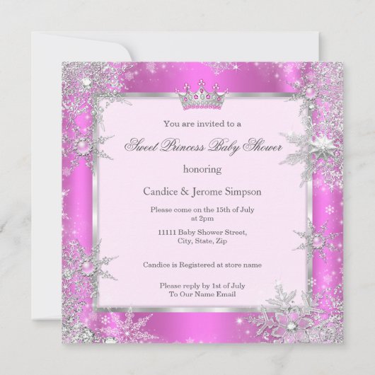 Zoete Prinses Baby Shower Sneeuwvlok Roze Etnisch Kaart (Achterkant)