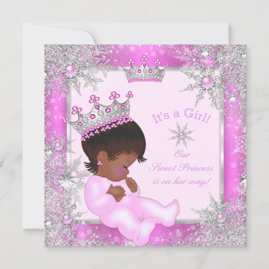 Zoete Prinses Baby Shower Sneeuwvlok Roze Etnisch Kaart (Voorkant)